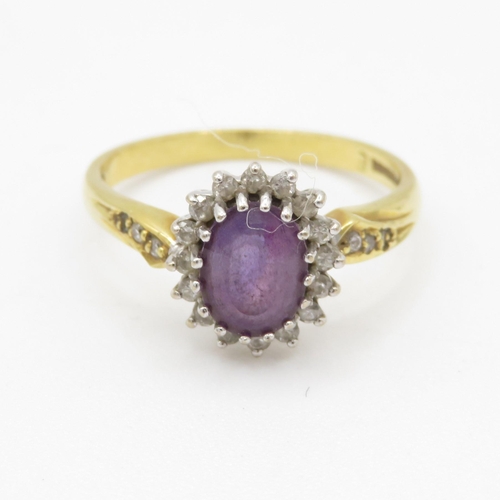 26 - 18ct gold amethyst & diamond halo dress ring (3.7g) Size P