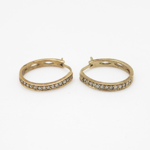 37 - 9ct gold diamond hoop earrings (2.2g)