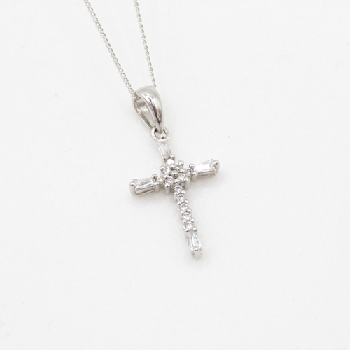 56 - 9ct white gold diamond cross pendant necklace (1g)