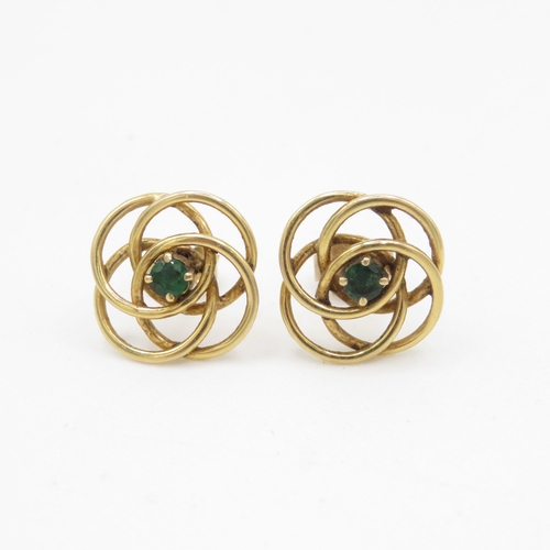 59 - 9ct gold green gemstone stud earrings (2.2g)