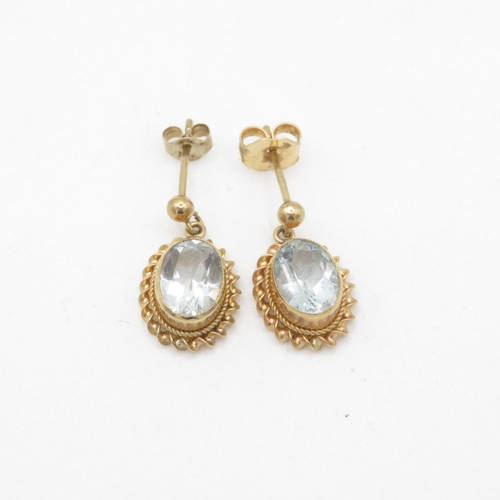 69 - 9ct gold aquamarine drop earrings (1.8g)