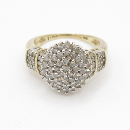 83 - 9ct gold diamond cluster cocktail ring (6g) Size O