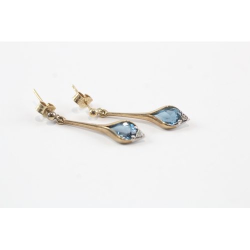 106 - 9ct gold diamond & blue gemstone drop earrings (2.1g)