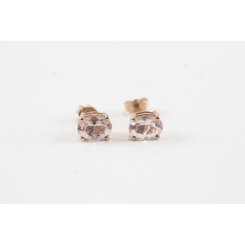 111 - 9ct rose gold pink gemstone stud earrings (1.2g)