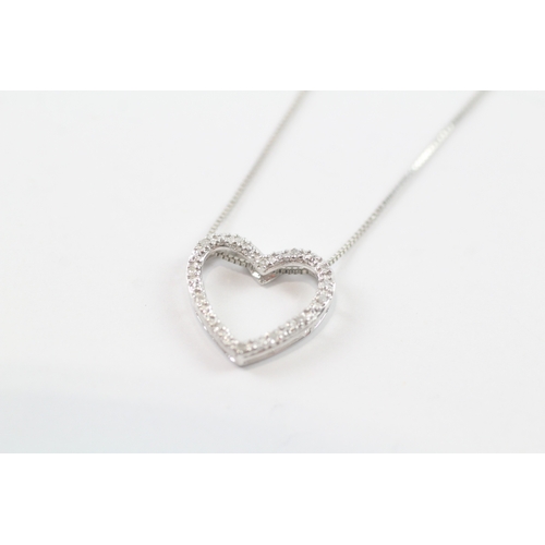 112 - 9ct white gold x2 diamond heart pendant necklace (1.8g)