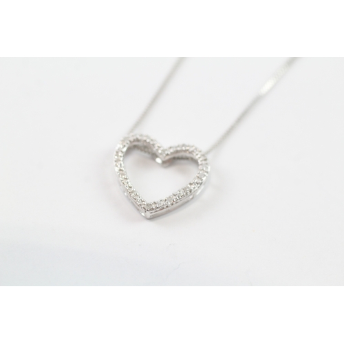 112 - 9ct white gold x2 diamond heart pendant necklace (1.8g)