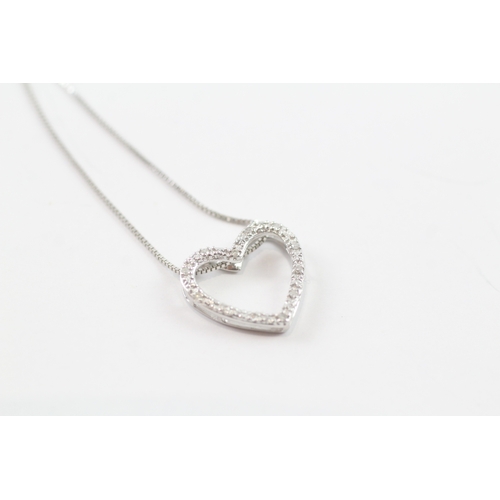 112 - 9ct white gold x2 diamond heart pendant necklace (1.8g)