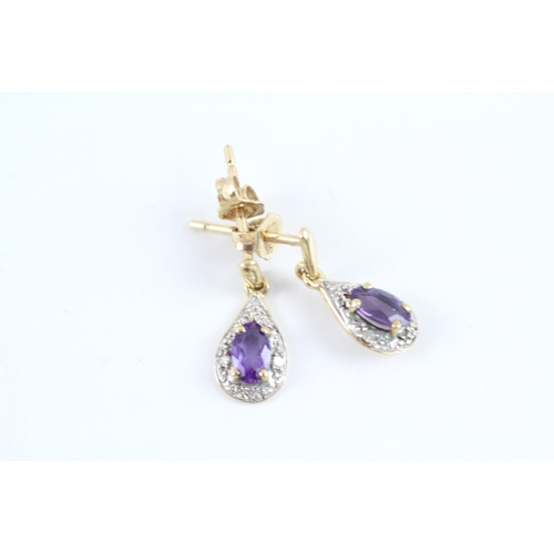 115 - 9ct white gold white gemstone & amethyst stud earrings & yellow gold stud earrings set (1.6g)