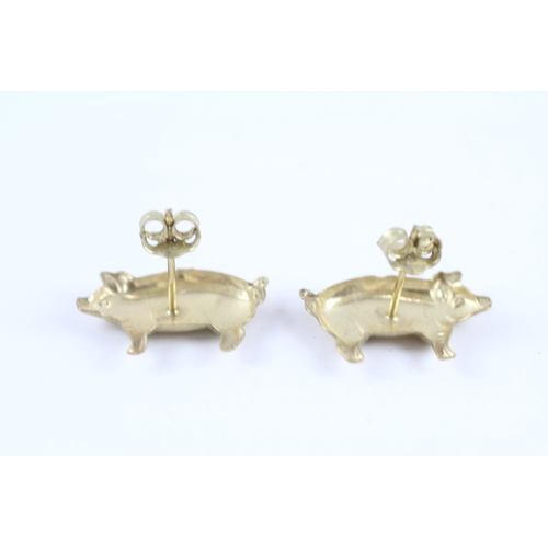 116 - 9ct gold x2 pig stud earrings & teddy bear drop earrings set (1.1g)