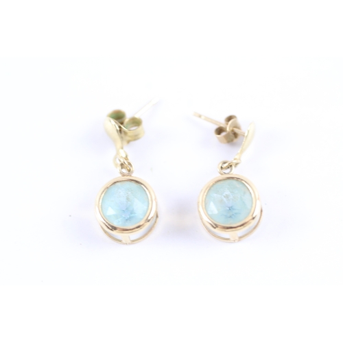 117 - 9ct gold x2 blue gemstone drop earrings & stud earrings set (2.2g)