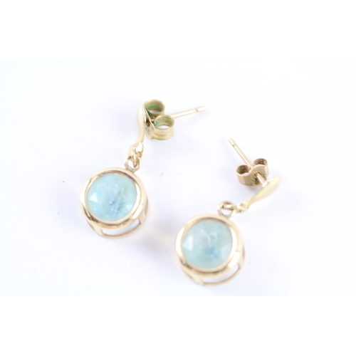 117 - 9ct gold x2 blue gemstone drop earrings & stud earrings set (2.2g)