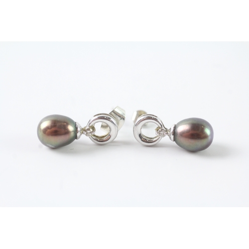 125 - 9ct white gold cultured pearl & diamond drop earring (2.6g)