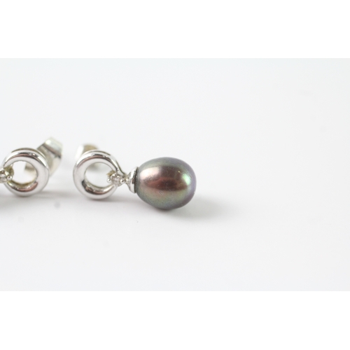 125 - 9ct white gold cultured pearl & diamond drop earring (2.6g)