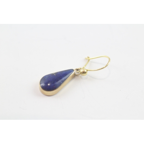 143 - 9ct gold lapis teardrop drop earrings (2g)