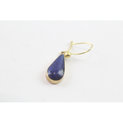 143 - 9ct gold lapis teardrop drop earrings (2g)