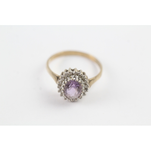 148 - 9ct gold vintage amethyst & diamond cluster ring (2.5g) Size Q