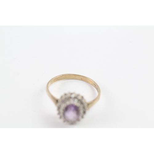 148 - 9ct gold vintage amethyst & diamond cluster ring (2.5g) Size Q