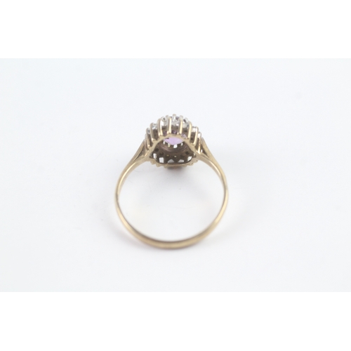 148 - 9ct gold vintage amethyst & diamond cluster ring (2.5g) Size Q