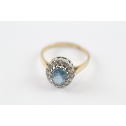 15 - 9ct gold diamond & blue gemstone cluster dress ring (3.1g) Size N