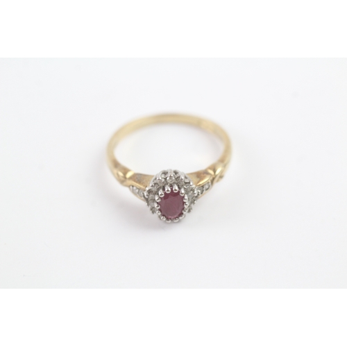 151 - 9ct gold vintage ruby & diamond cluster ring (2.8g) Size O