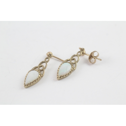 153 - 9ct gold Celtic style opal drop earrings (1.5g)