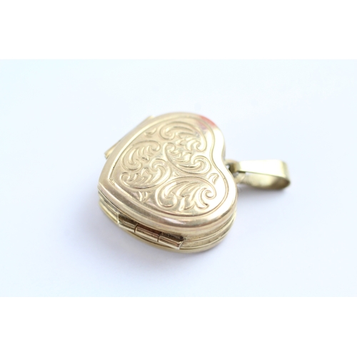 154 - 9ct gold vintage patterned heart shape double locket (3.9g)