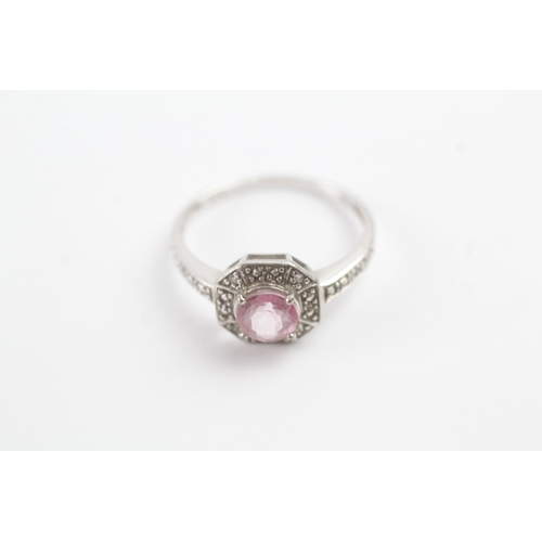 158 - 9ct gold pink sapphire & diamond dress ring (2.5g) Size R