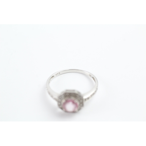 158 - 9ct gold pink sapphire & diamond dress ring (2.5g) Size R