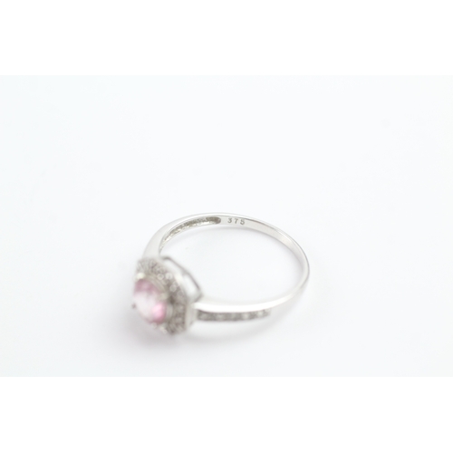 158 - 9ct gold pink sapphire & diamond dress ring (2.5g) Size R