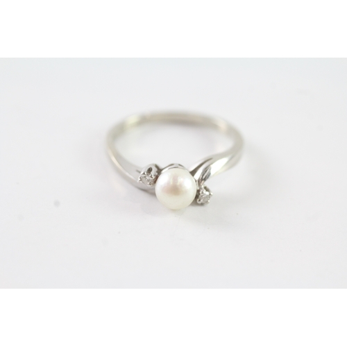 170 - 9ct gold cultured pearl & diamond dress ring (2.2g) Size N