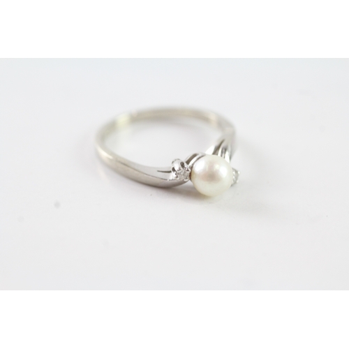 170 - 9ct gold cultured pearl & diamond dress ring (2.2g) Size N