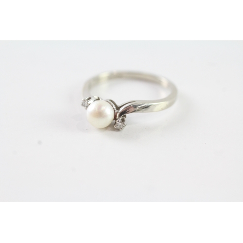 170 - 9ct gold cultured pearl & diamond dress ring (2.2g) Size N