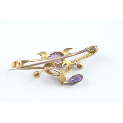 173 - 14ct gold amethyst and pearl brooch (3.6g)