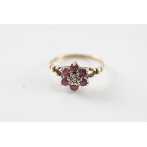 175 - 9ct gold vintage ruby & diamond cluster ring (2.1g) Size M