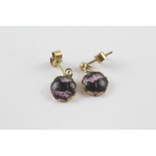 177 - 9ct gold blue john drop earrings (1.5g)