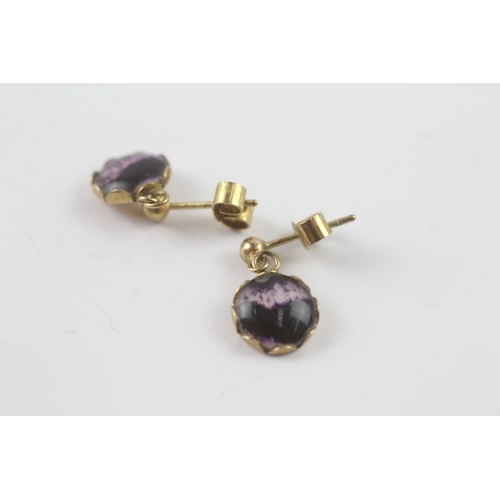 177 - 9ct gold blue john drop earrings (1.5g)