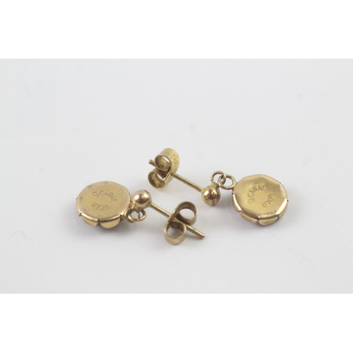 177 - 9ct gold blue john drop earrings (1.5g)