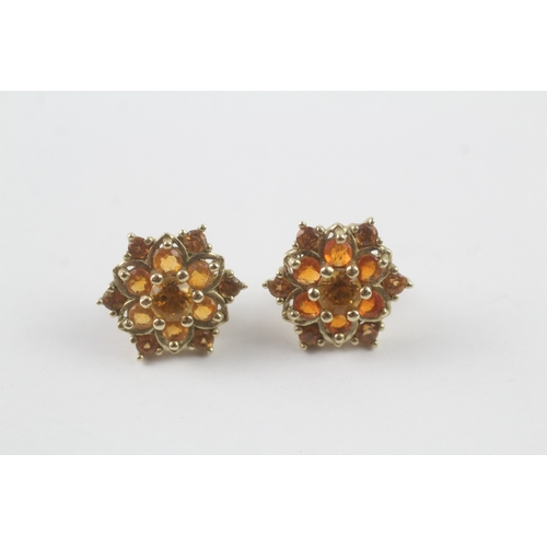 179 - 9ct gold vari-hue citrine floral cluster stud earrings (2.8g)