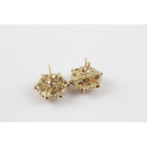 179 - 9ct gold vari-hue citrine floral cluster stud earrings (2.8g)