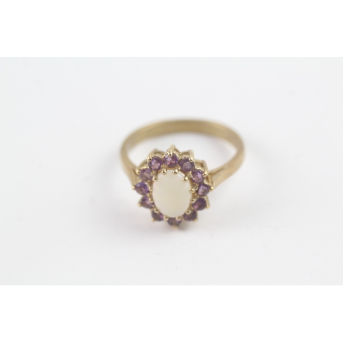 186 - 9ct gold opal & amethyst dress ring (3.2g) Size O 1/2