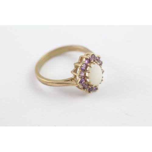 186 - 9ct gold opal & amethyst dress ring (3.2g) Size O 1/2