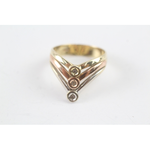 187 - 14ct tri-colour gold diamond triple wishbone ring (3.7g) Size K 1/2