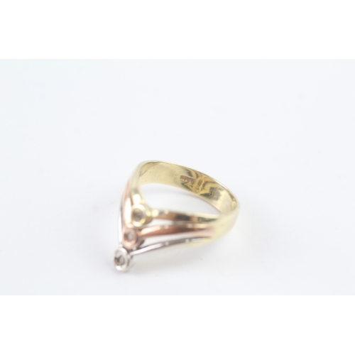 187 - 14ct tri-colour gold diamond triple wishbone ring (3.7g) Size K 1/2