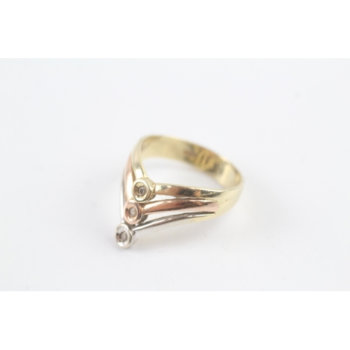 187 - 14ct tri-colour gold diamond triple wishbone ring (3.7g) Size K 1/2