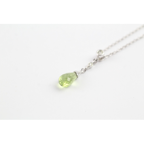 189 - 9ct gold faceted peridot & diamond drop pendant necklace (2g)