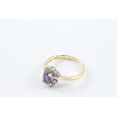 19 - 18ct gold amethyst & diamond halo dress ring (3.6g) Size P