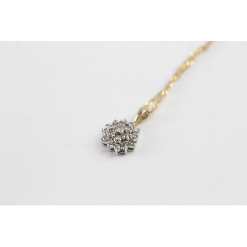 201 - 9ct gold diamond cluster pendant necklace (1.7g)