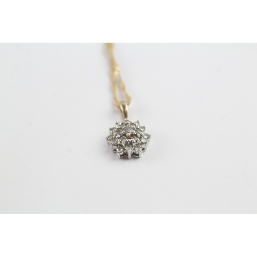 201 - 9ct gold diamond cluster pendant necklace (1.7g)