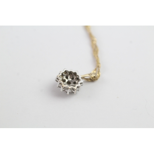 201 - 9ct gold diamond cluster pendant necklace (1.7g)