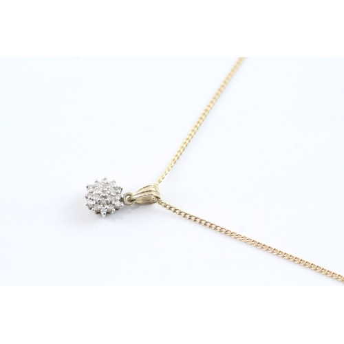 212 - 9ct gold diamond cluster pendant necklace (2.2g)